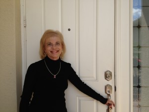 Linda at front door